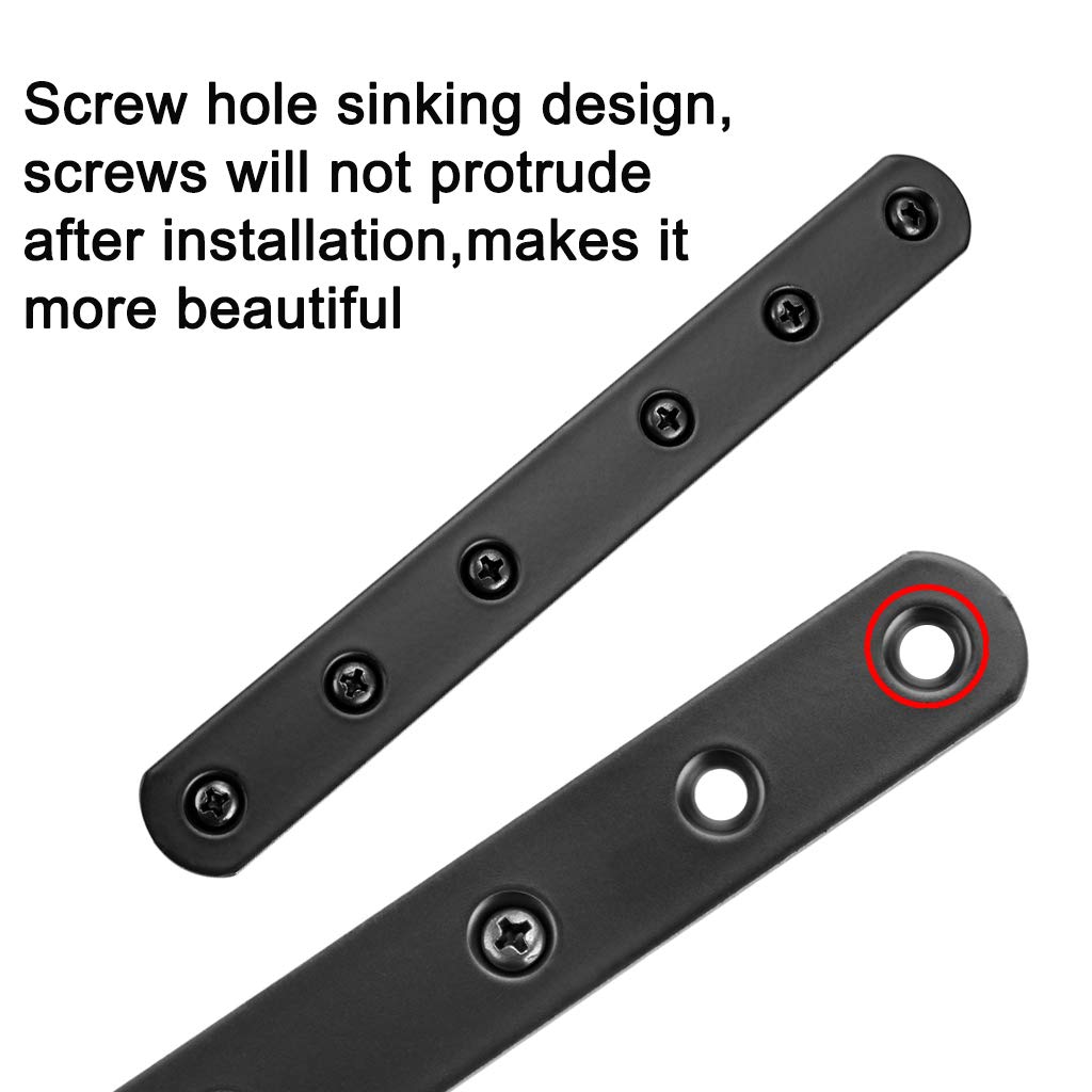 Sumnacon 8 Pcs Stainless Steel Flat Plates - 6 Inch Heavy Duty Mending Plate Straight Corner Brace Brackets Connector Furniture Repair Fixing Joint with Screws, Black