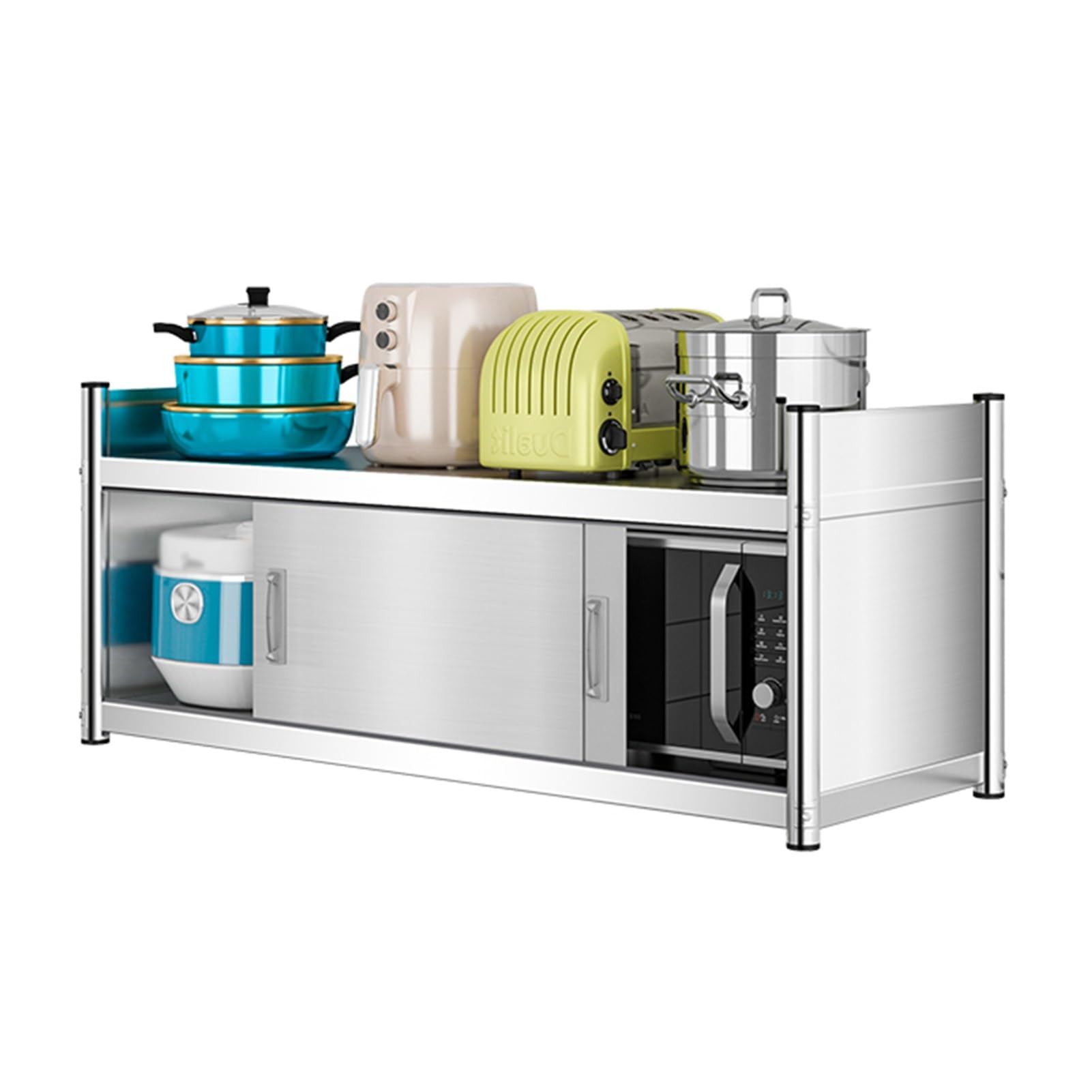 Generisch 2/3-stöckiger Wandschrank aus Edelstahl mit Schiebetüren, Metall-Aufbewahrungsschränke zur Wandmontage, Garagen-Werkzeugschrank für Büro und Zuhause (100 x 30 x 43 cm)