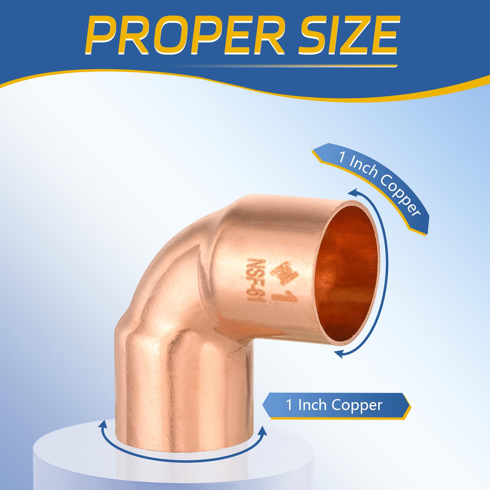 Paquete de 5 Codos de Cobre de 90° GUOFIS de 1 Pulgada C x 1 Pulgada C, Codos de Radio Corto LF con conexión de Soldadura para Uso residencial y Comercial (COPPER049)