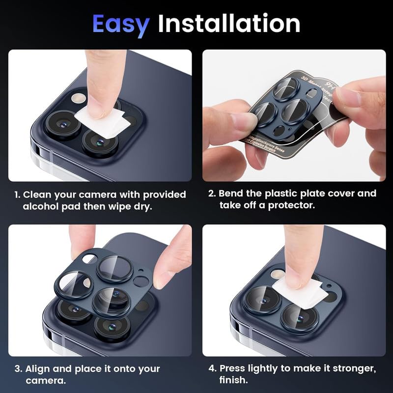 Image of [CONJOINED, 1-Pack For iPhone 15 Pro | For iPhone 15 Pro Max Camera Lens Protector, 9H Tempered Glass Camera Cover Screen Protector Metal Ring (Blue)