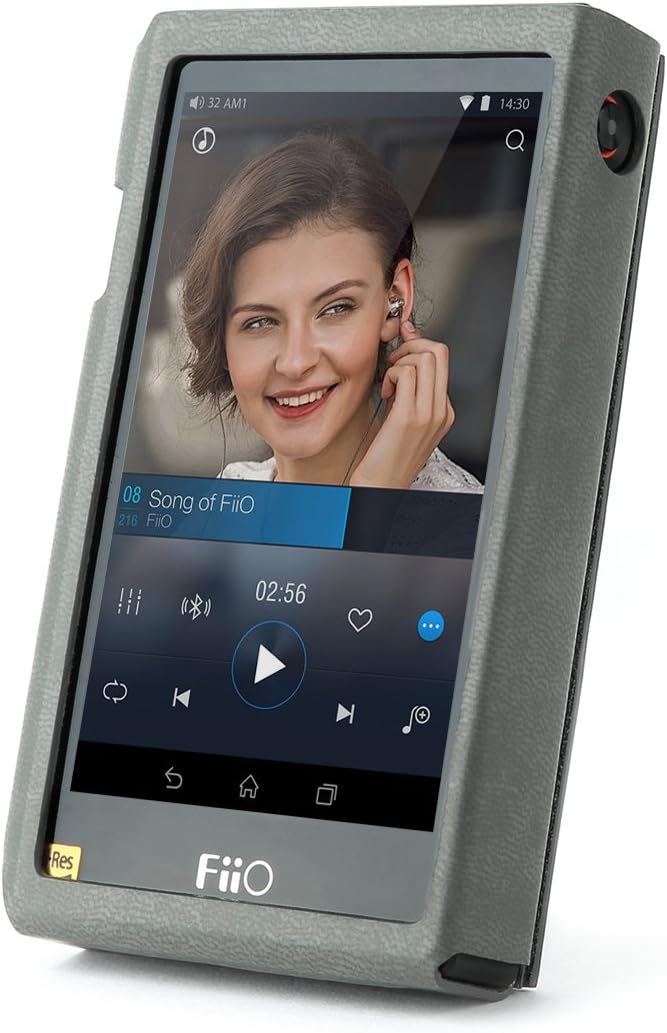 for Fiio X5 3rd Gen, Hand Crafted Miter PU Leather Case Cover [Patented FiiO X5 III Stand Case] Screen Protector (Gray)