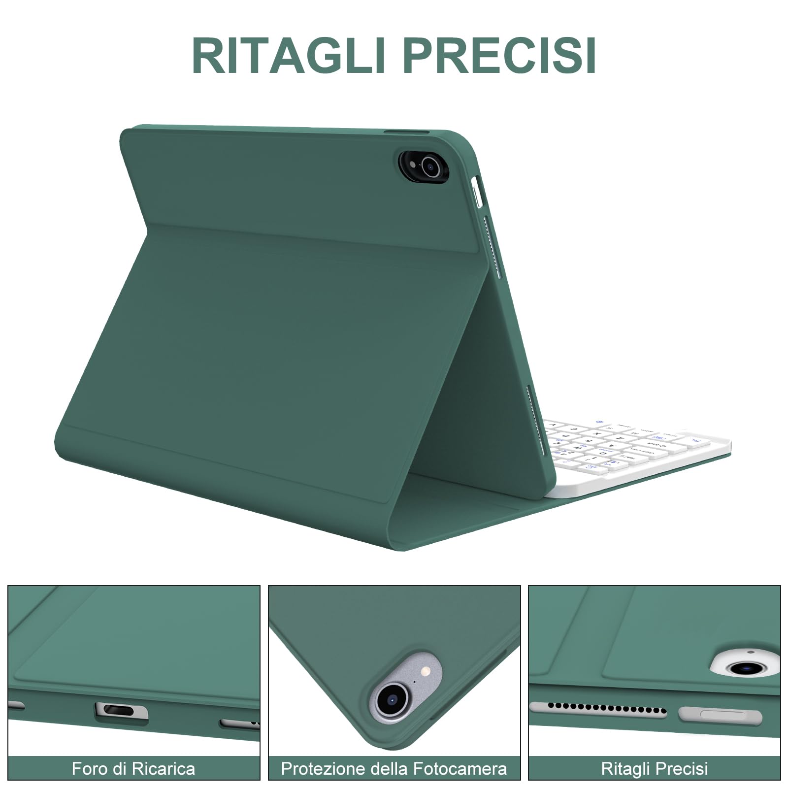 JADEMALL Tastiera per iPad 11 Generazione A16 11" 2025/10 Generazione 10.9" 2022, Italiano QWERTY Tastiera Bluetooth Staccabile per iPad A16 11/10 Generazione 2025/2022, Verde Scuro