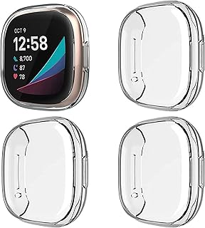 4 Pack Compatible with Fitbit Sense/Fitbit Versa 3 Screen Protector Case, Soft TPU Plated Bumper Full Cover Protective Cases for Sense/Versa 3 Smartwatch(Clear)