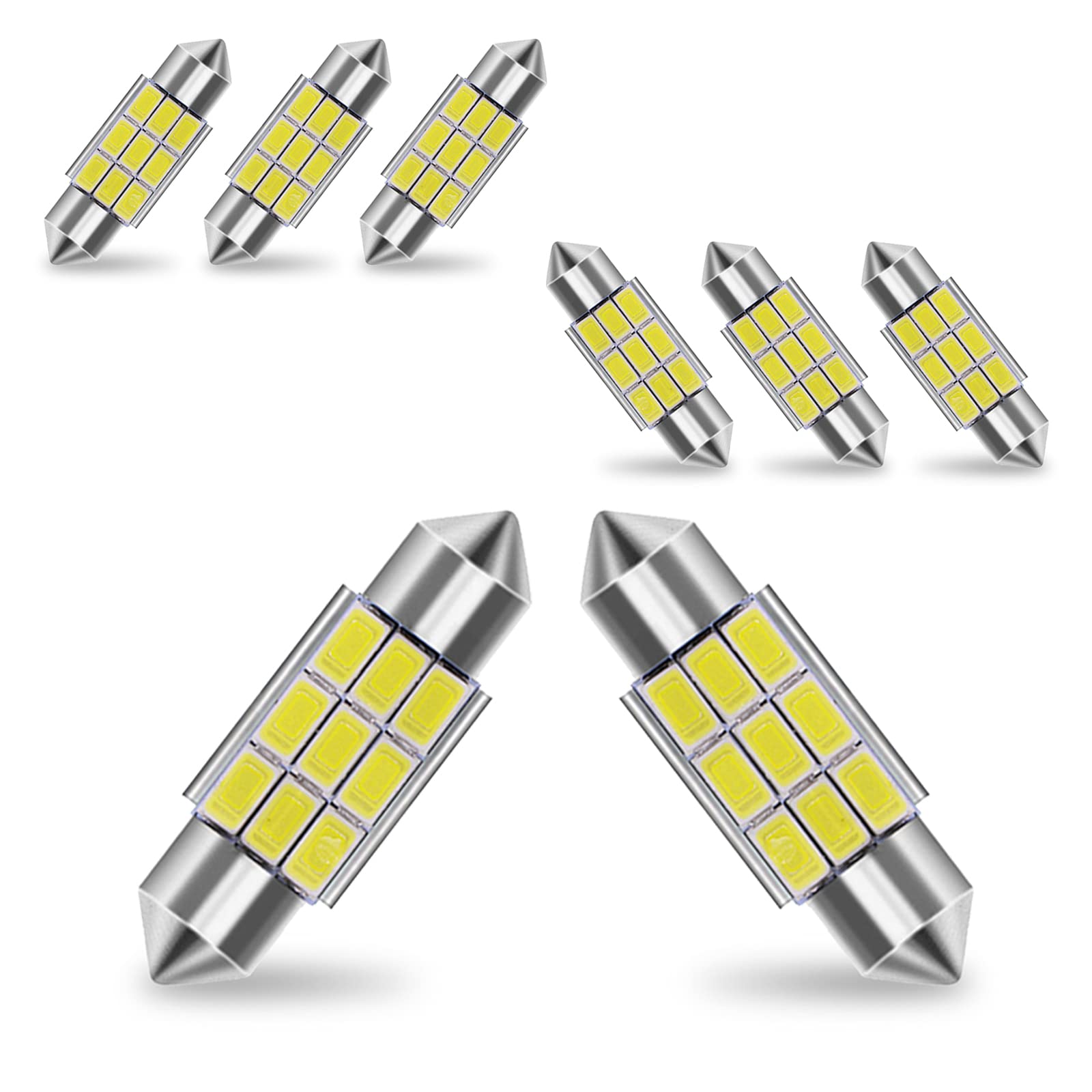 36mm LED Bulbs 6000K Pure White Bright Interior Car Lights Error Free 9-SMD 5630 Chipsets DE3021 Bulb For Dome Light Map Light License Plate Lights Courtesy Light (8 PCS)