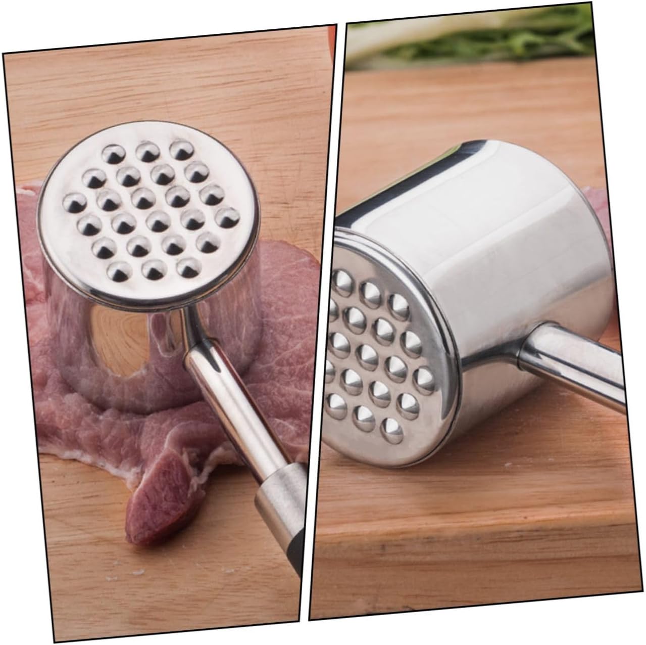 UPKOCH Stainless Steel Meat Tenderizer Hammer Dual-sided Kitchen Mallet with Black Non-slip Handle for Beef Pork Chicken Tenderizing and Pounding Cooking Tool