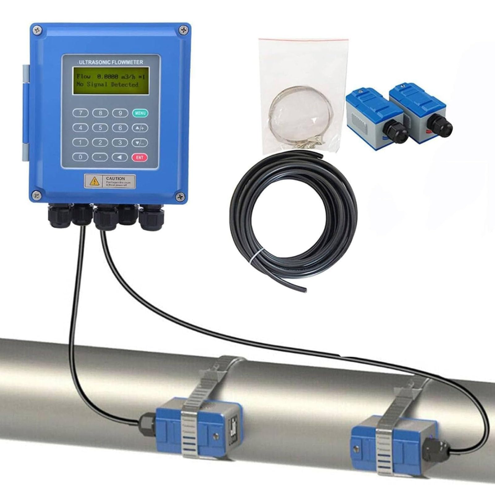 Medidor de flujo ultrasónico con pantalla LCD y sensor externo para medición de flujo de líquidos