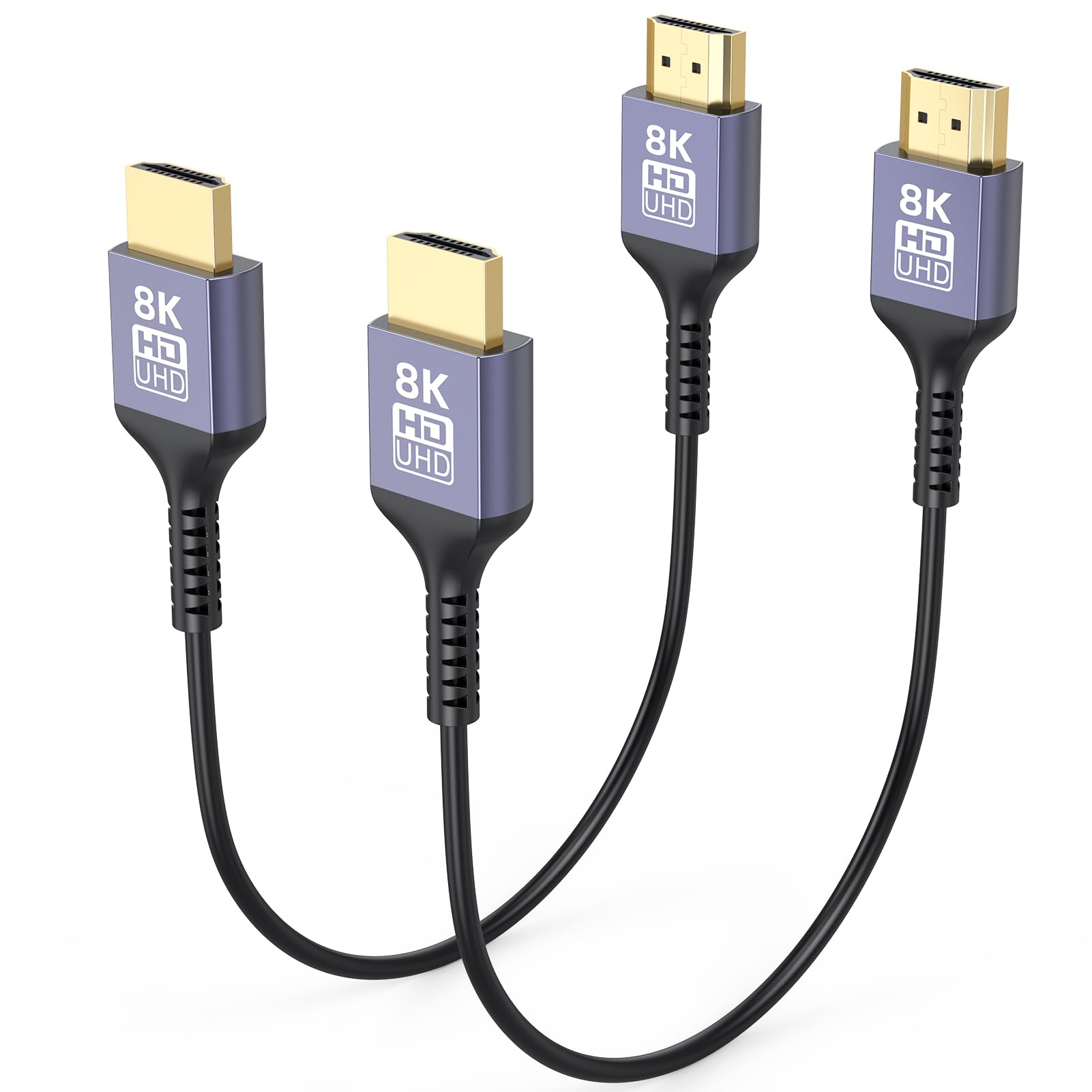 ZeniKon 8K Ultra Thin HDMI Cable 1FT 2-Pack, 48Gbps Short HDMI Cable 1 Foot High Speed Slim Flexible HDMI Cord (8K@60Hz 4K@120Hz eARC, HDR10+, HDCP 2.3) for HDMI Switch/Camera/Blu-ray/Roku TV/Monitor