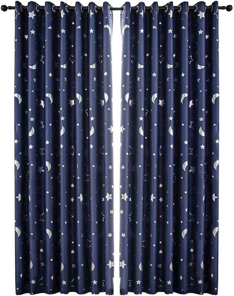 Prosperveil Glitter Stars Blackout Curtain Eyelet Thermal Insulated Darkening Window Curtains Panels for Kids Bedroom Baby Room Nursery 39" Width x 98" Drop (Navy Blue)