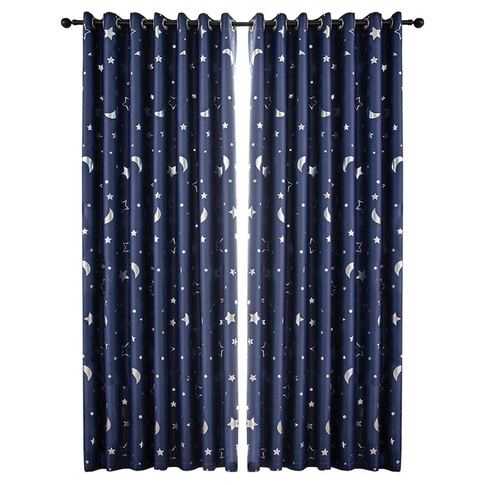 Prosperveil Glitter Stars Blackout Curtain Eyelet Thermal Insulated Darkening Window Curtains Panels for Kids Bedroom Baby Room Nursery 39" Width x 98" Drop (Navy Blue)