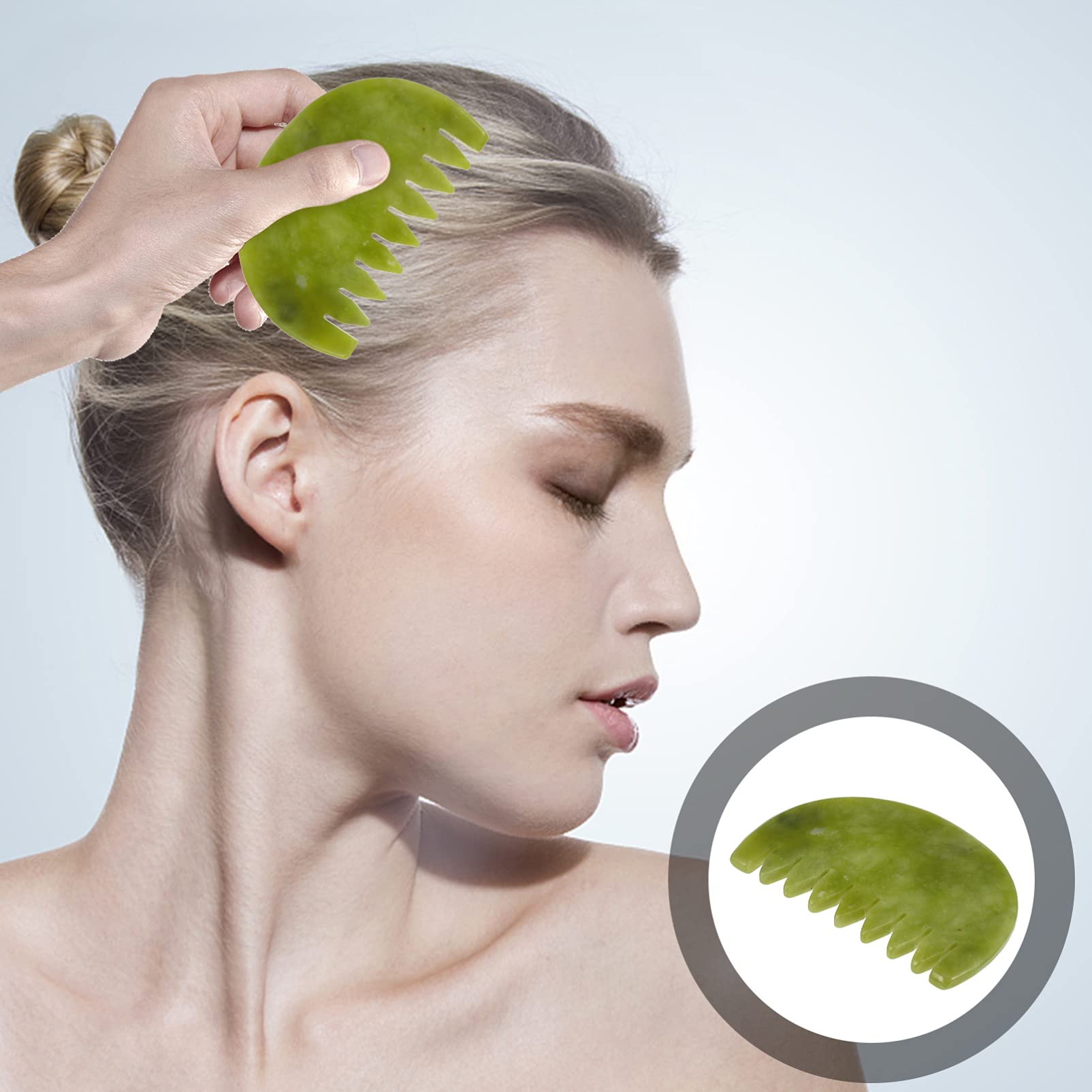 LALAFINA 3piezas Jade Stone Scraping Comb Para Masaje El Cabelludo Herramienta De Gua Natural Para Relajación y Masaje y Cuidado Personal