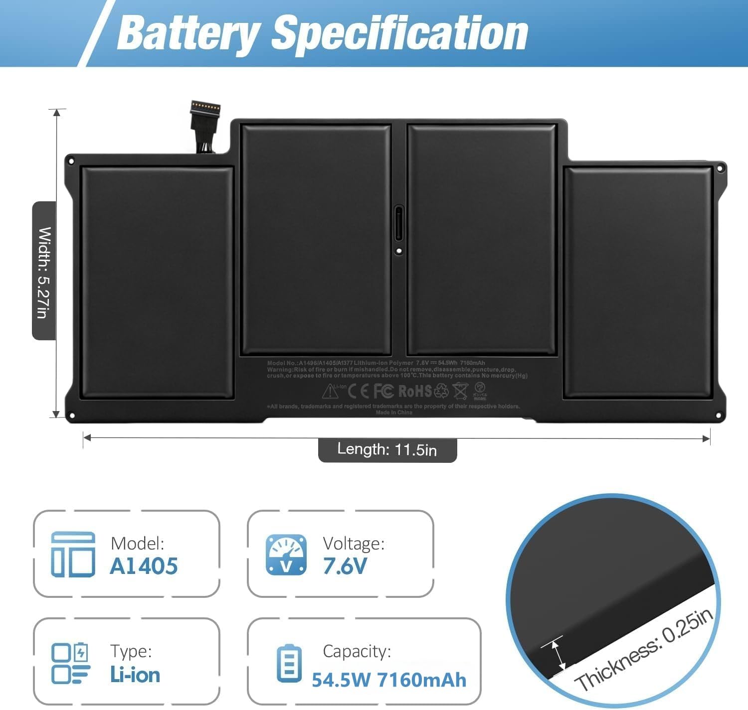 Amazon.co.jp: MacBook Air 13 インチ 2010-2017 互換バッテリー A1496