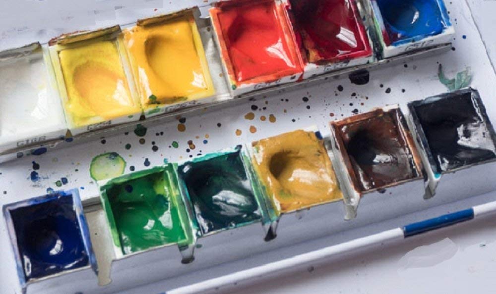 36 Näpfchen Feine Van Gogh Künstler Aquarellfarben im Metall Aquarellkasten incl. Pinsel und Mischpalette Geschenkset und Papierwischer