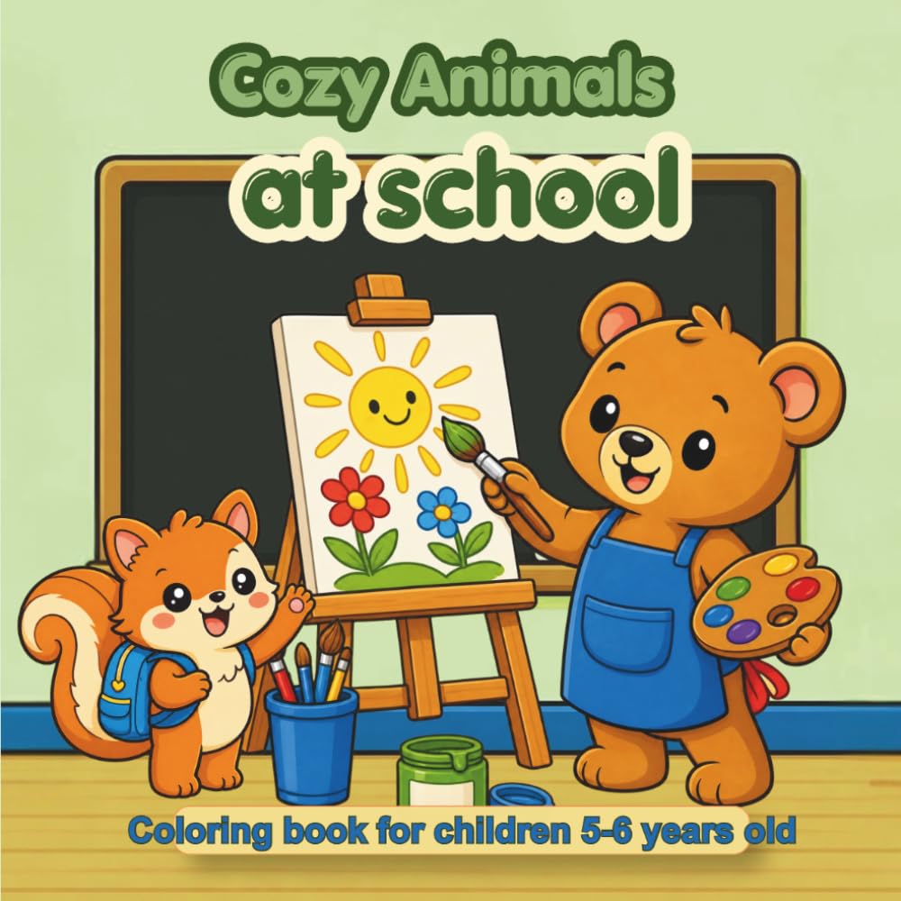 Cozy Animals at school: Coloring book for children