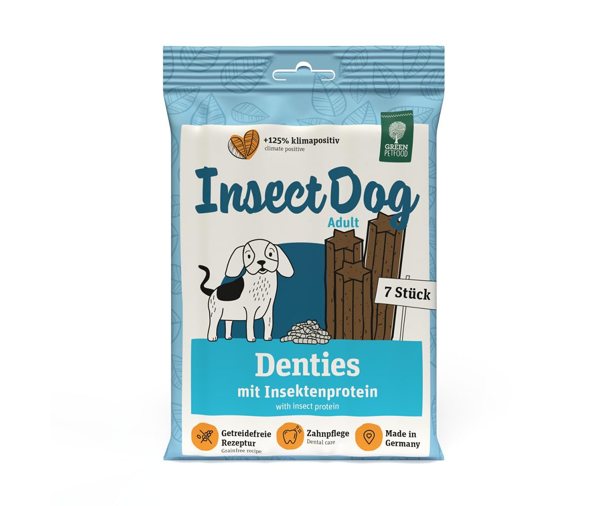 Green Petfood InsectDog Denties (13 x 180 g) | Adult | Premium Kausnack für Hunde | Insektenprotein & Kartoffel | Leckerli, Snack & Zahnpflege in einem | getreidefrei | Ergänzungsfutter | 13er Pack