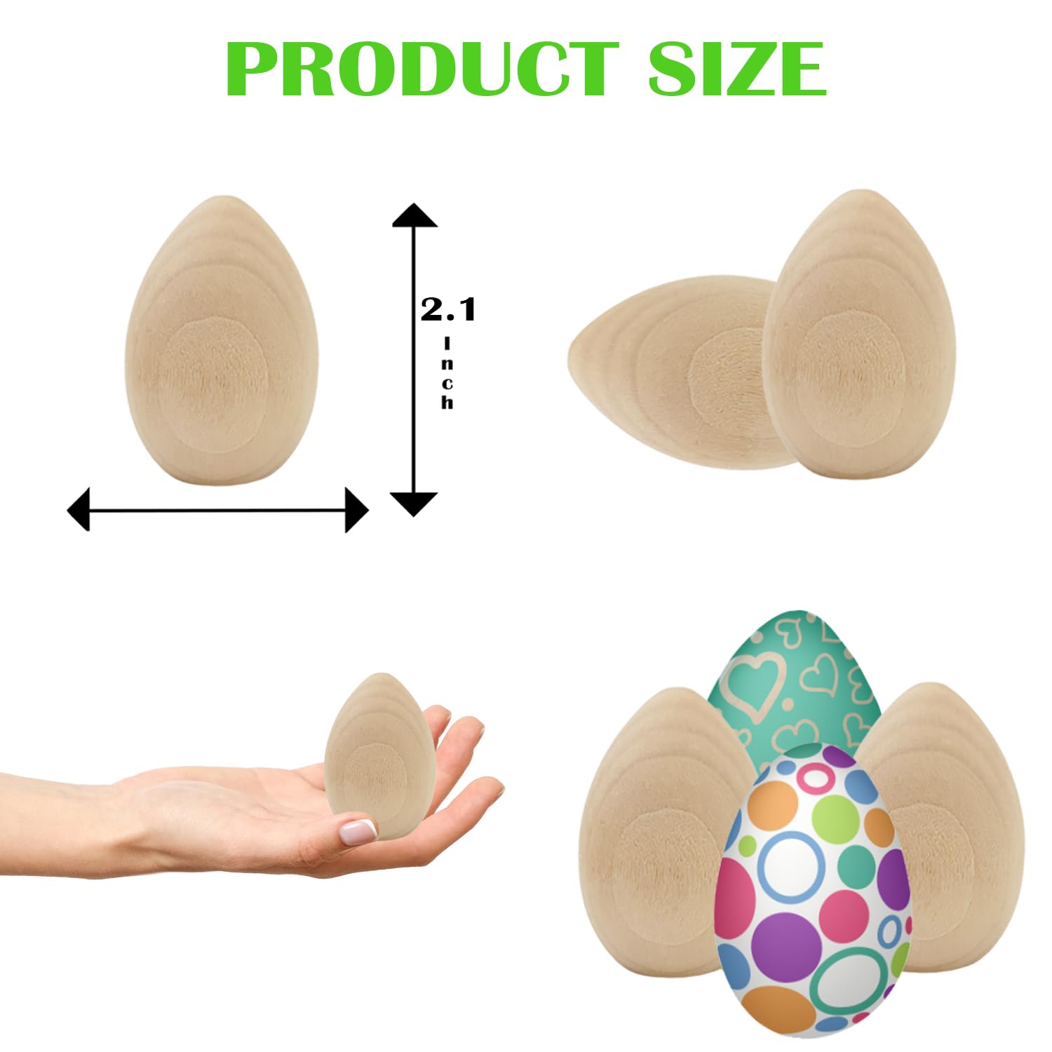 Uova di Pasqua in legno naturale liscio non verniciato, perfette per artigianato pasquale, decorazioni e caccia alle uova in cartone, 5,3 cm (confezione da 48)