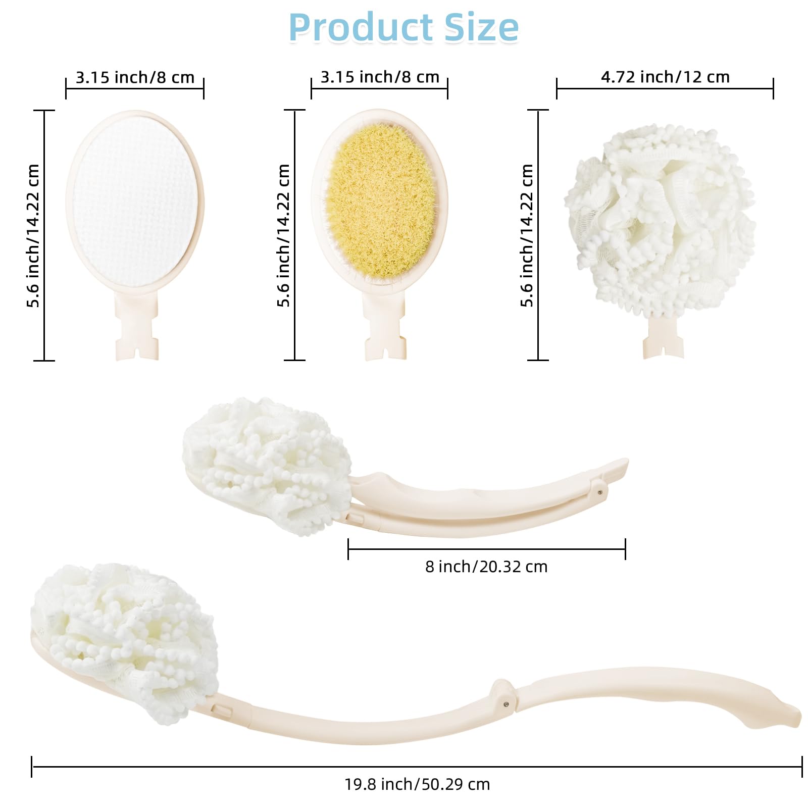 Topfinder Back Scrubber for Shower Cream Applicators for Back Loofah on a Stick Bath Brush Long Handle Sponge Puff (White) - Image 4
