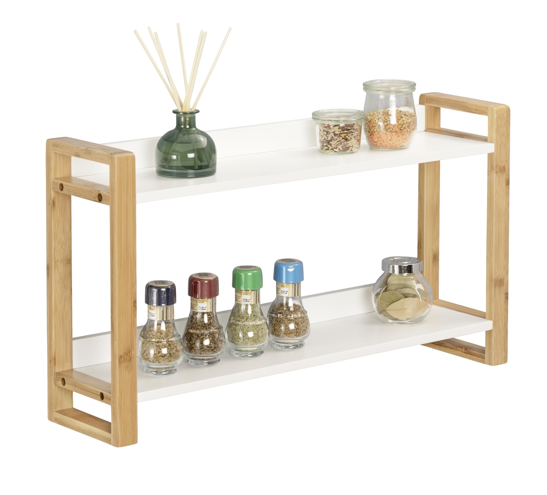 WENKO Vintage Pared Finja, salón, estantería de baño, Bambú Madera de ingeniería, Naturaleza, 62,5 x 35 x 15 cm