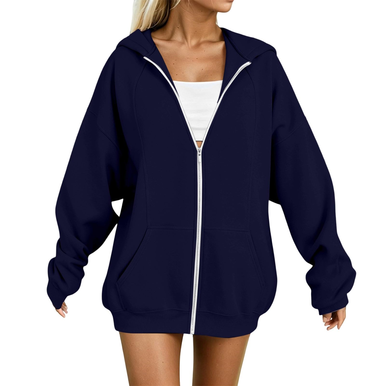 Felpa da donna senza cappuccio Pullover da donna con zip e top | Giacca Donna Lunga Leggero Abbigliamento Primavera Autunno Giacche Zip Chic Lavoro Ufficio Viaggi Serata Città Esterna