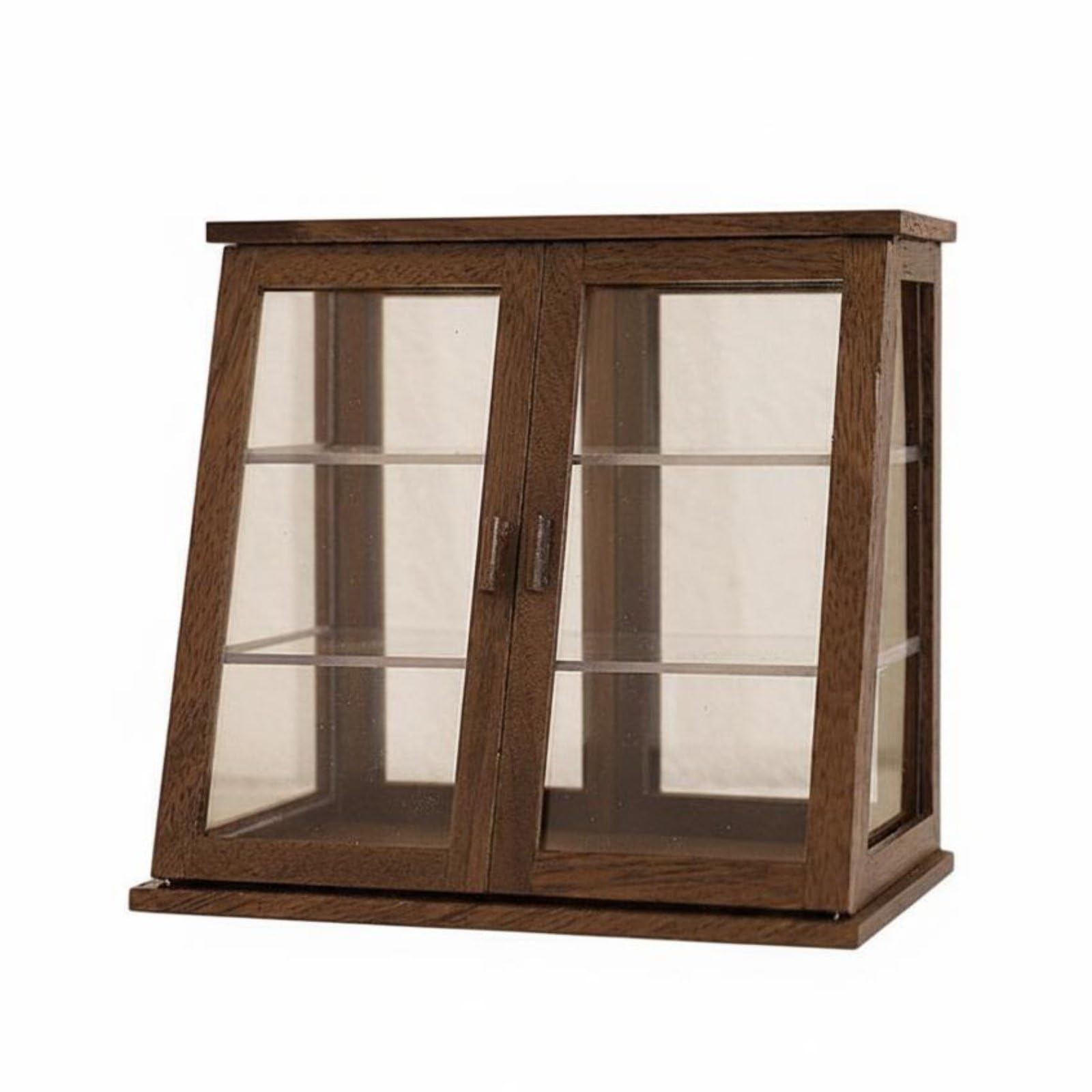 Credenza Espositiva in Miniatura Doppia Anta Vetrina in Miniatura Legno Fatto a Mobile Espositore Vittoriano per Diorami, B-Noce, Vetrina Per Torte A Doppia Porta Lunghezza 100mm