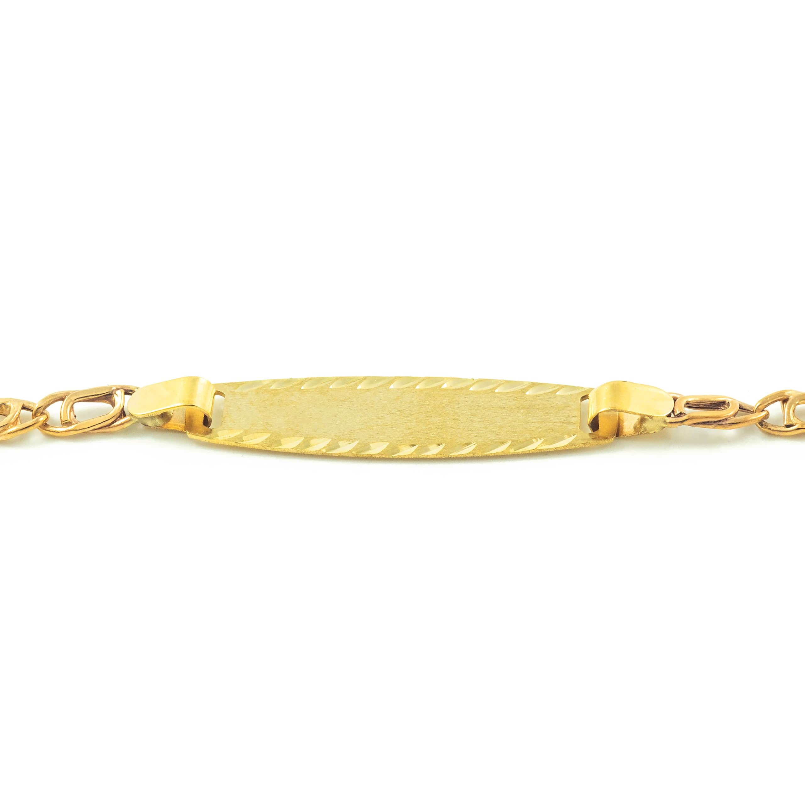 Monde Petit - Bracciale Bebè Bambini ragazza Oro Giallo 9K Personalizzata Schiava Occhio di Tigre Opaco Brillante 12 cm - Scatola Regalo - Certificato di garanzia