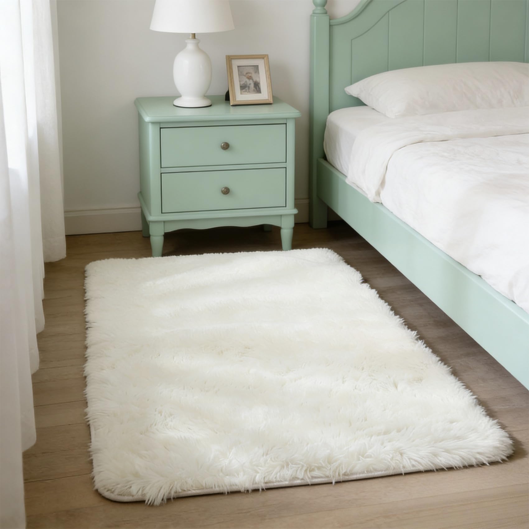 Tapis Salon 102x260 cm Blanc Moelleux et Moderne à Poils Longs