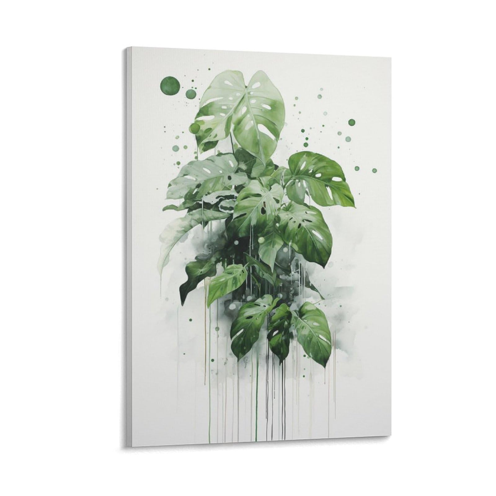 GMUKIFFY Vintage Leaves Painting on Canvas Wall Art Watercolor Tropical Green Plant Stretched And Framed Canvas Prints Artwork for Home Decorations Ready to Hang Wall Decor 20x30inch(50x75cm)