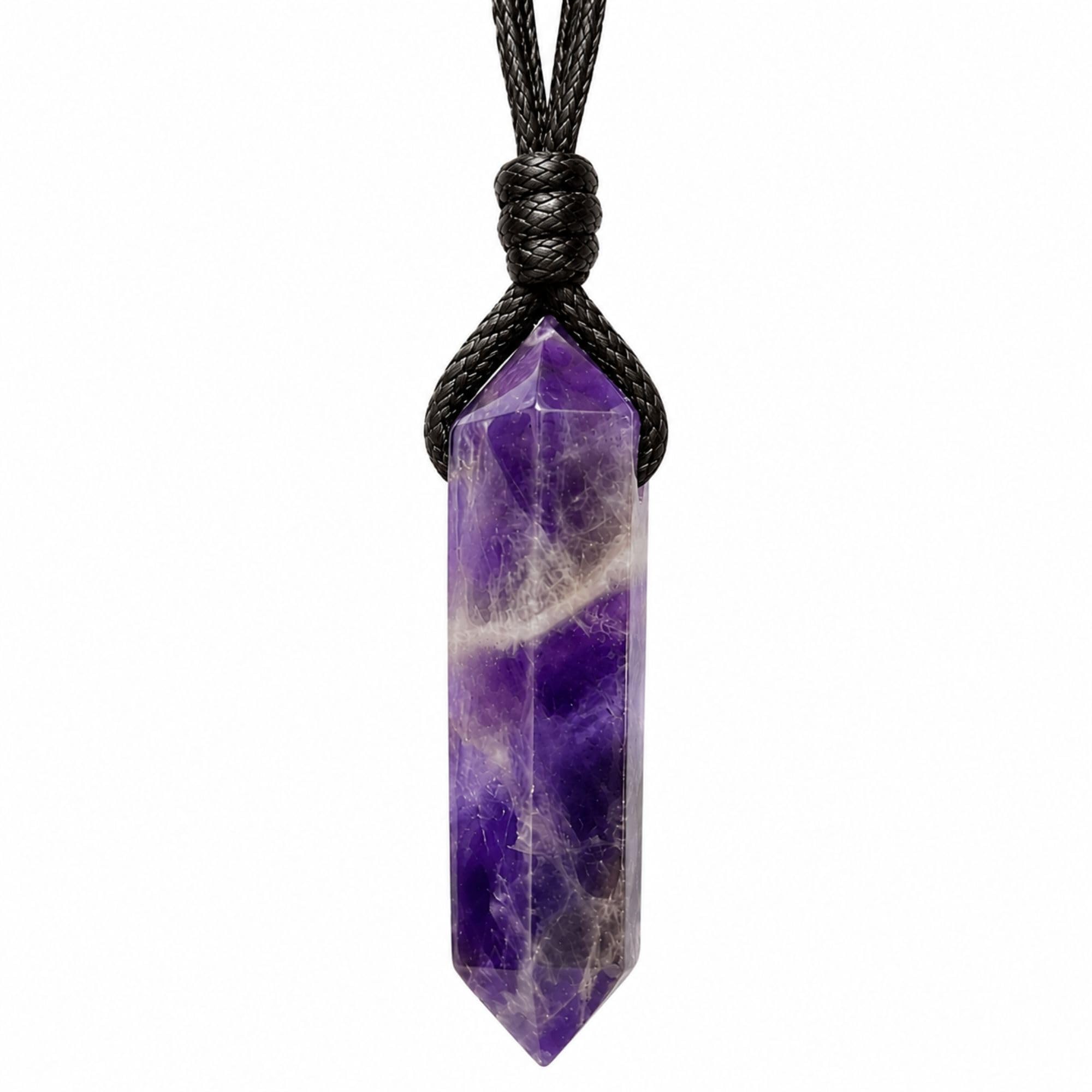 Natural Amethyst Quartz Crystal Point Pendant Necklace for Men and Women