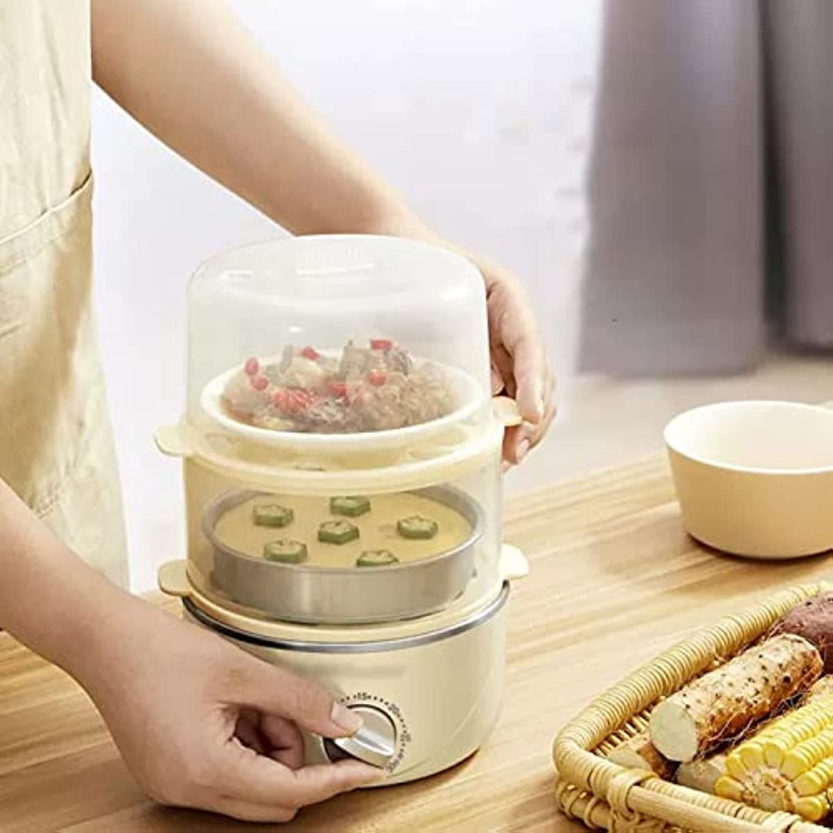 Cuoco per Uova, fornello per Uova Beige Si chiuderà automaticamente. La Famiglia può azionare Il fornello per Uova con Pulsanti per cuocere a Vapore Le Uova Attraverso la Programmazione