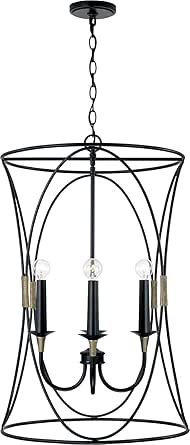 Capital Lighting 545641KB Amara Transitional Curved Open-Cage Hourglass Metal Pendant Foyer, 4-Light 240 Total Watts, 30" H x 19" W, Matte Black with Brass