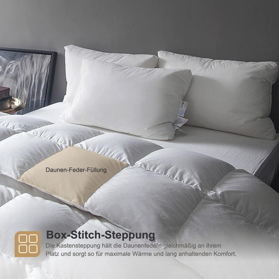 DWR Daunendecke Ganzjahr 240x260 cm,100% Bio-Baumwolle,Bettdecke mit Daunen und Federn Füllung,Übergangsdecke Ganzjahresdecke,Öko-Tex und RDS Standard,Weiß