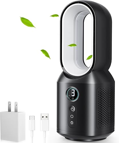 Miniatura 1 de let'me Ventilador de escritorio de 13 pulgadas, pequeño ventilador de mesa sin aspas, ventilador oscilante de 106 con control táctil con 3