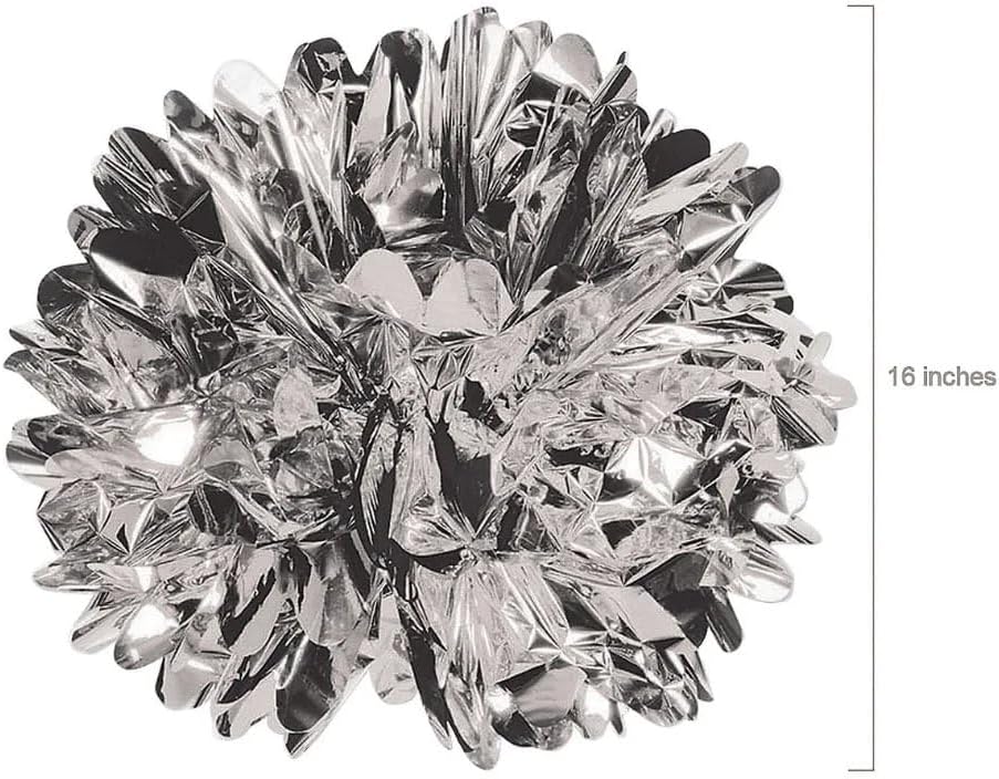 Metallic Silver Fluff Balls Foil - 16" (1 Set of 3) - Ideal for Weddings, Celebrations, DIY Crafts & Home Decor