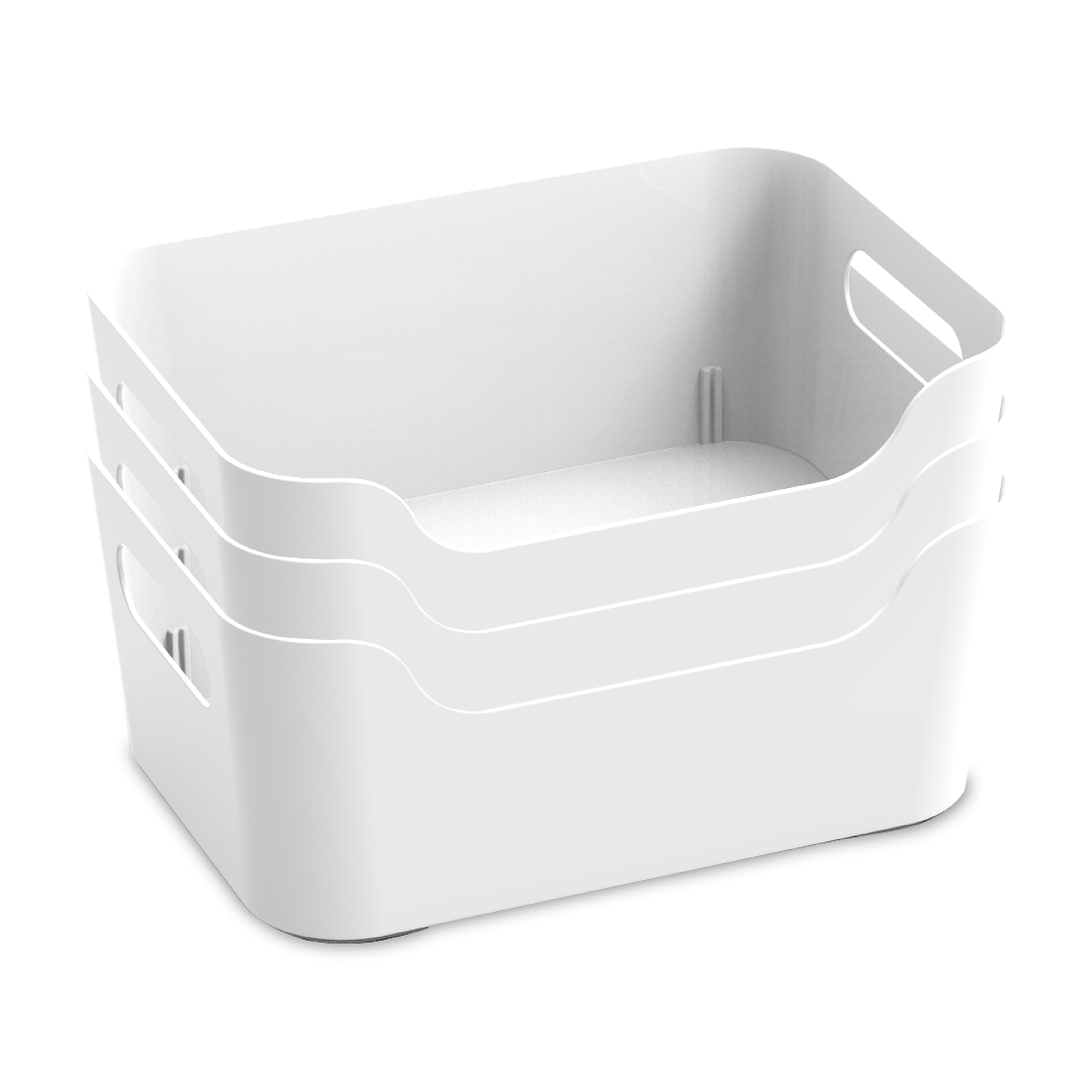 KOLORR Jolly Plastic Small Basket with Handle for Storage Box| Multipurpose Light Weight Plastic Baskets organiser for Clothes Toys Stationary Cosmetics Livingroom Bathroom | Pack of 3 - Nir White