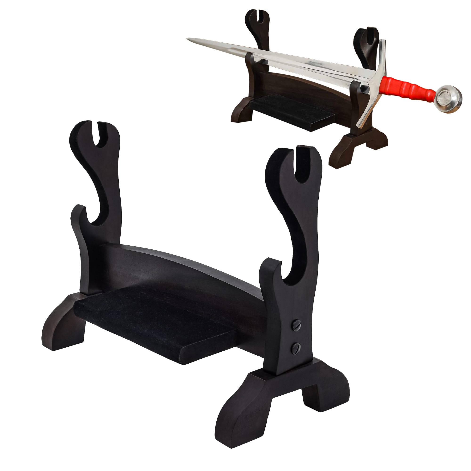 Lord Of Battles Brown Medieval Solid Wood Sword Display Stand / Sword Holder / Gladiator Sword Display / Katana Sword Holder | Handcrafted From Genuine Teak Wood (2-Tier Wall)
