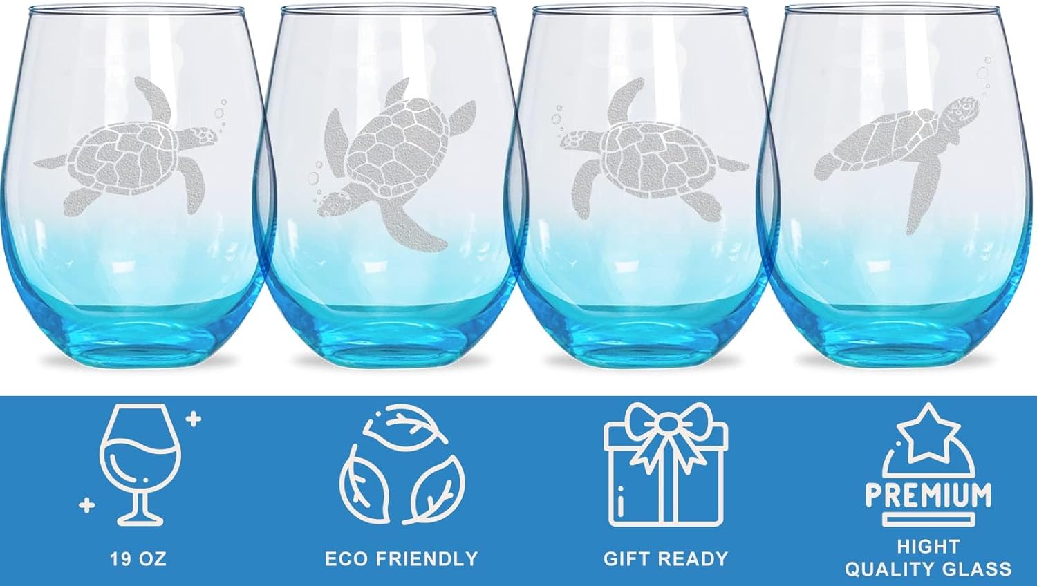 Turtle Stemless Wine Glasses Set of 4 - Mother's Day Gifts Beach Sea Turtle Assortment Red Wine Glasses, Clear No Stem Drinkware 19 oz Ocean Lovers Gifts Box for Beach House Sea Coastal Birthday Party - Image 7