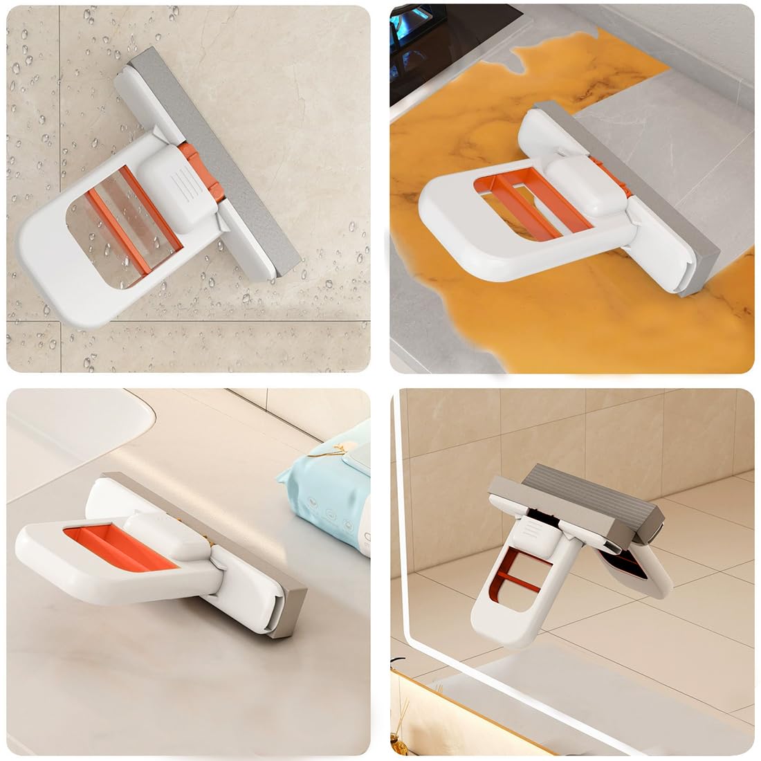 Mini Fregona Plegable Sin Lavado a Mano, 1 Mopa de Limpieza con 1 Cabezal de Recambio, Absorbente para Limpieza en Seco y Húmedo, Ideal para Cocina, Baño, Escritorio y Coche