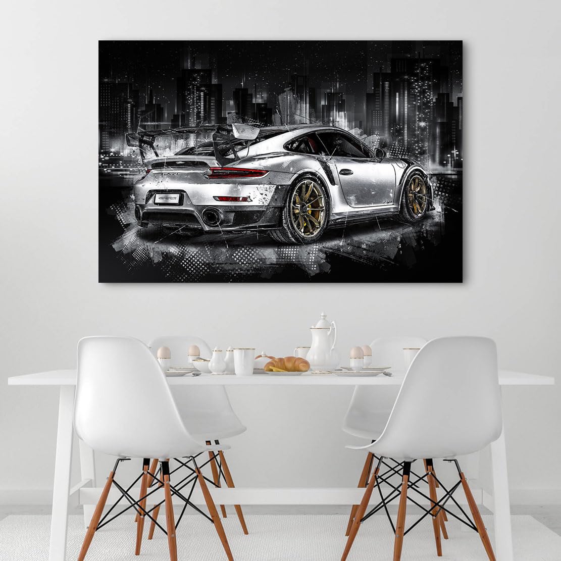 Kunstgestalten24 Leinwandbild Porsche GT2 RS Wandbild Autobild Abstrakt Kunstdruck Wanddeko XXL Wandekoration Sportwagen Deko Bilder Modern Art Auto Bild