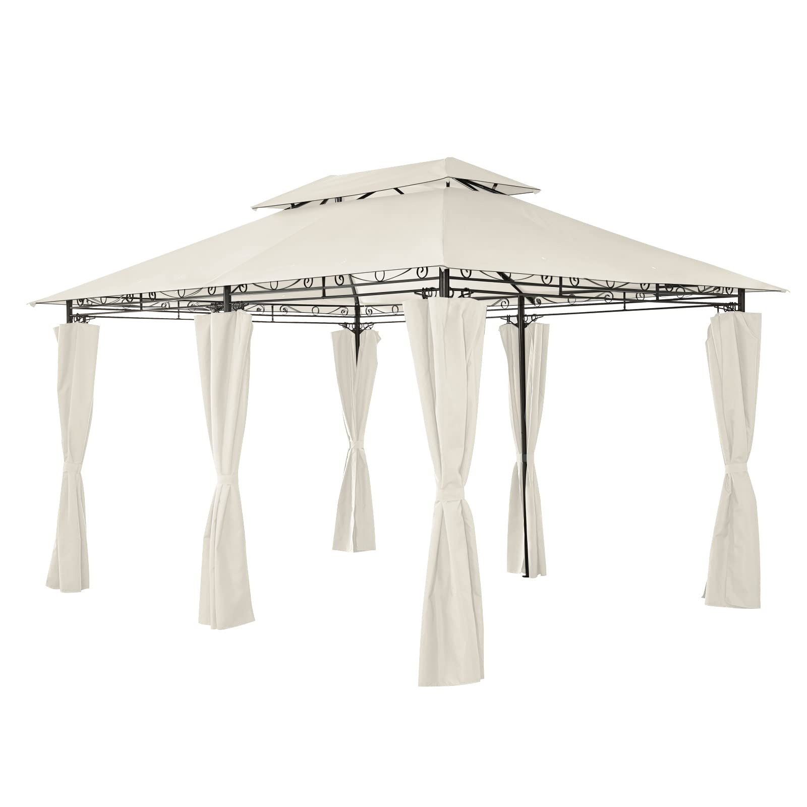 Mondeer Garden Gazebo 3x4m, Heavy Duty Patio Pavilion with Double Tier Roof and Curtains Sidewalls, Metal Frame, Luxury Modern Style, Beige