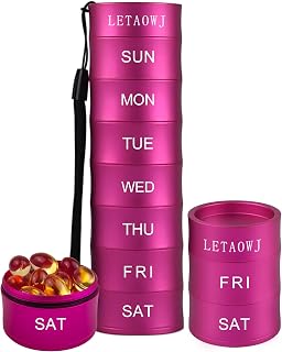 Weekly Travel Stackable Pill Organizer, Large Capacity Metal Pill Case 7-Day Compartment Medicine Box Waterproof Pill Container Vitamin Aluminum Storage Box for Oil, Vitamins, Pills and Supplements