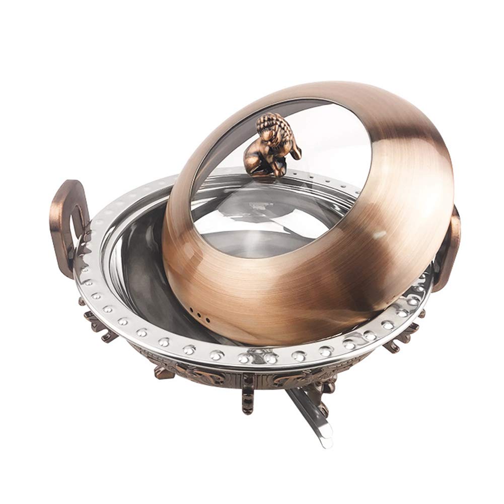 Chafing Dish de 3 L, Juego Completo de Calentadores Redondos de Acero Inoxidable con bandejas, Soporte de Aluminio, Tapa Visible y recipientes para Combustible para Bodas, bufés y
