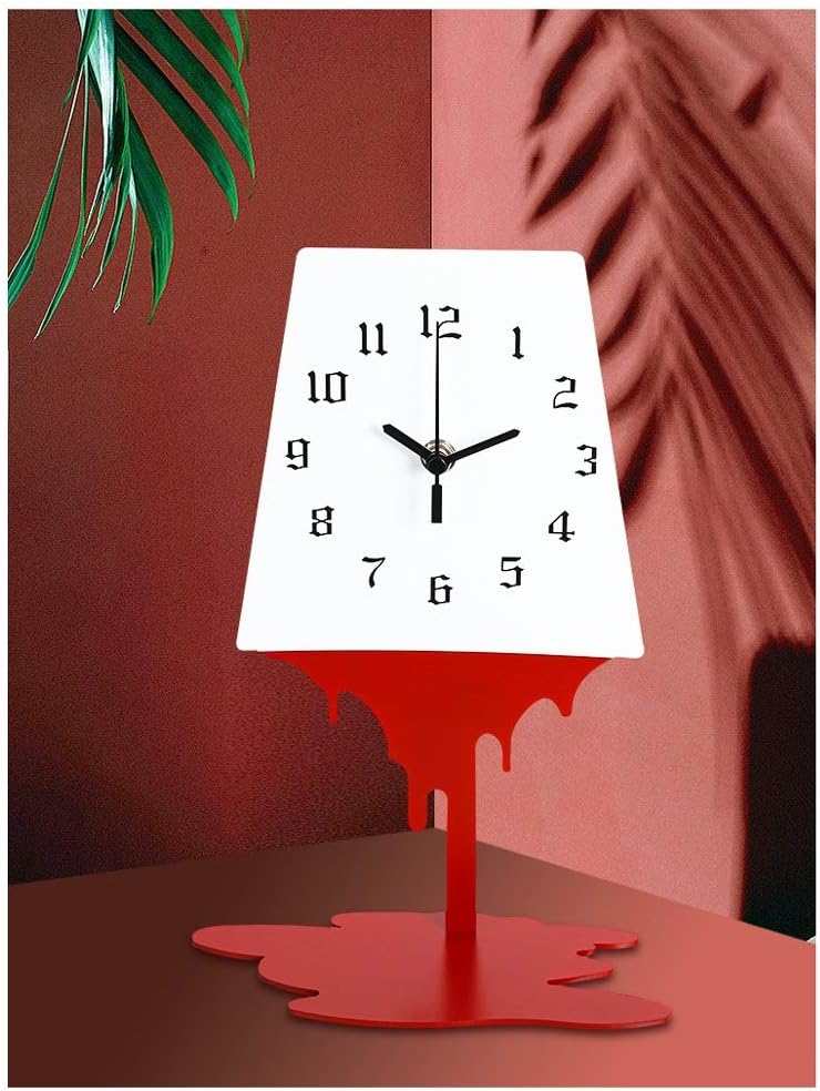 Abstract Art Table Clock Living Room Decoration Metal Table Clock Simple Personality Ornaments Without Clock Frame Desktop Mute Clock Red Blue Table Clock (Color : A)