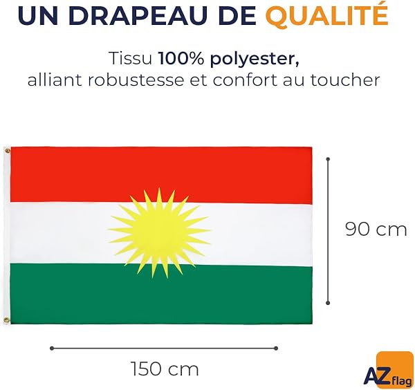 AZ FLAG - Drapeau Kurdistan - 150x90 cm - Drapeau Kurd 100% Polyester Avec Oeillets Métalliques Intégrés - Pavillon 110 g - 2