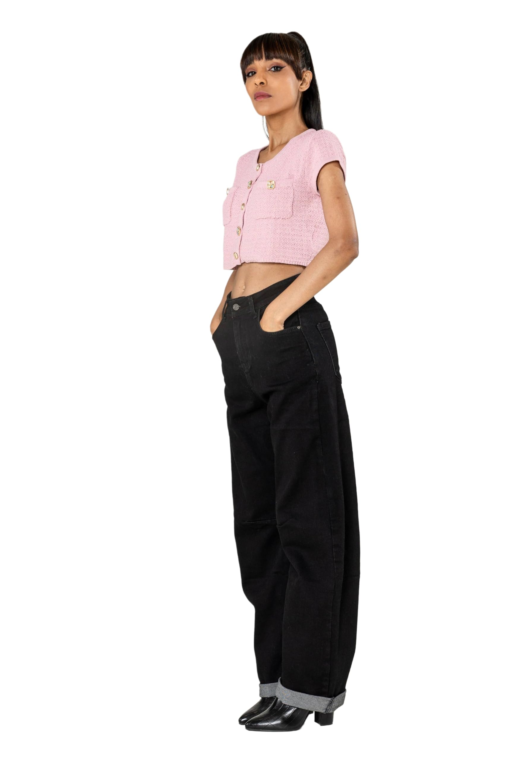 Nina Carter YY307 - Vaqueros para mujer, corte barril, cintura alta, pantalones vaqueros de cintura alta, pantalones vaqueros elásticos