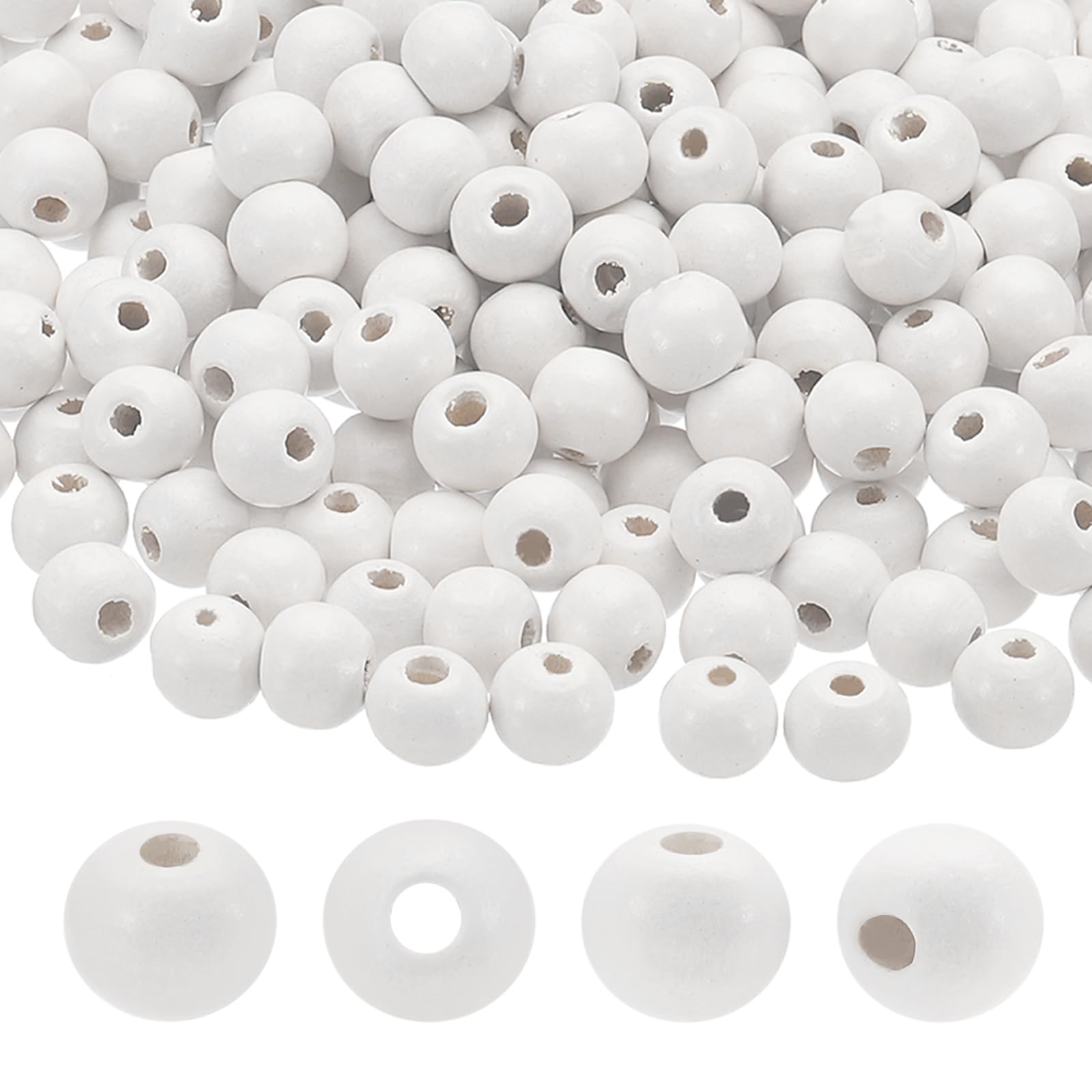 PATIKIL 8mm Natural Wood Beads, 300 Pack Wooden Beads Round Loose Beads Spacer Beads for DIY Craft Jewelry Making Home Decoration, White