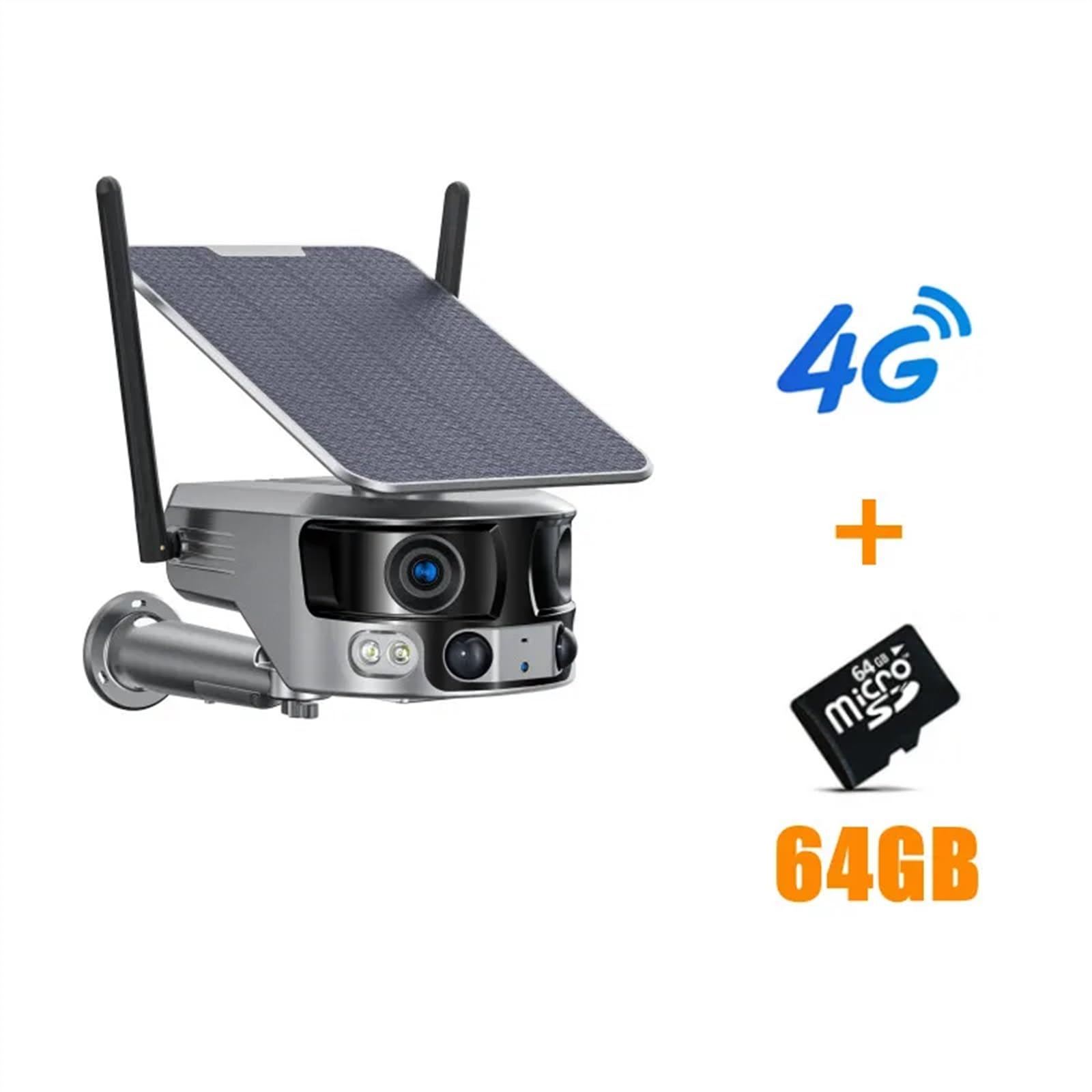 Caméra de sécurité, 4K 8MP 4G Double Objectif caméra panoramique sécurité à Domicile 4X 10X Zoom extérieure Solaire alimentée par Batterie IP(4G Add 64GB Card)