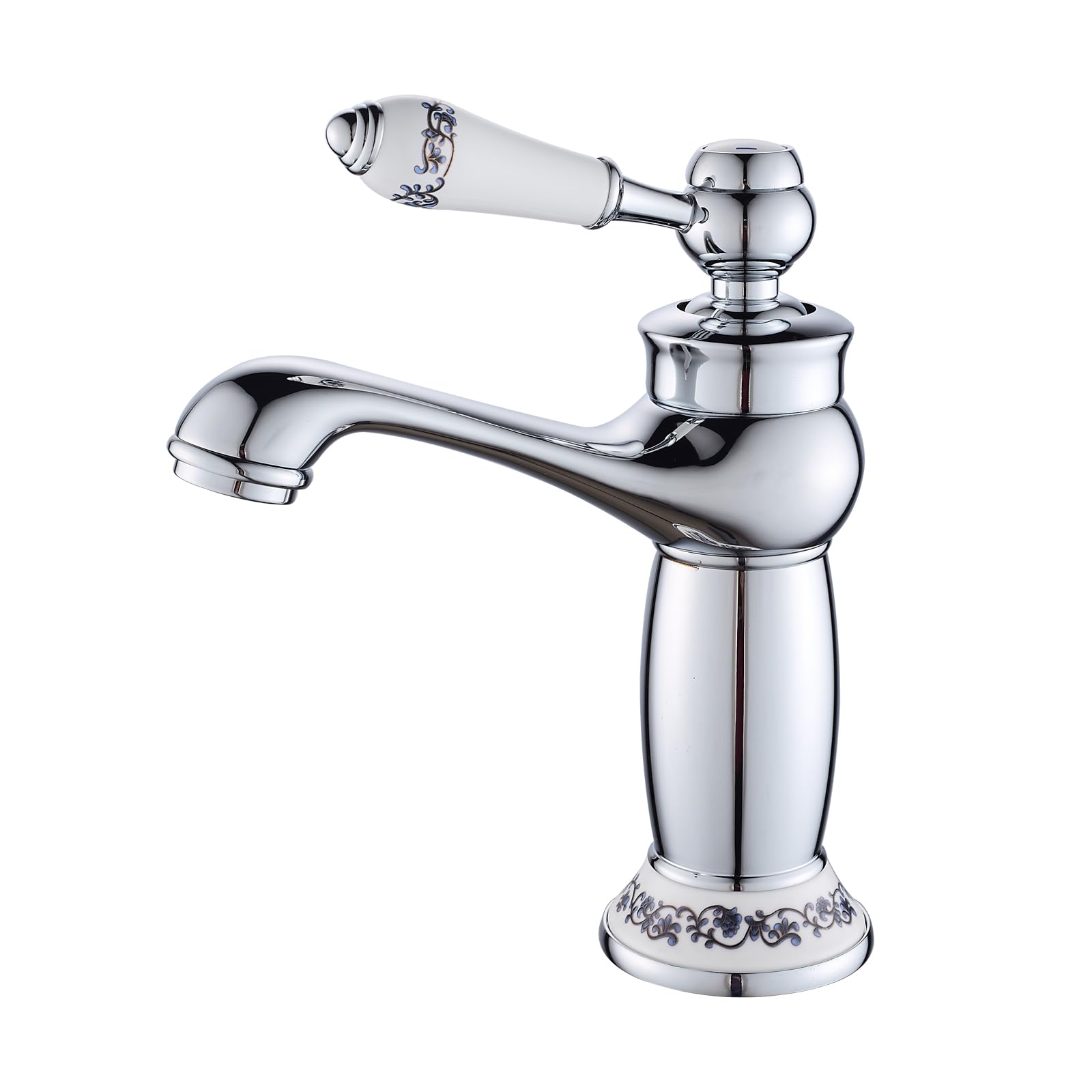 Wasserhahn Bad Antik mit Keramikgriff, Messing Einhebel-Waschbeckenarmatur, Elegant Geschwungene Waschtisch Armatur, Chrom