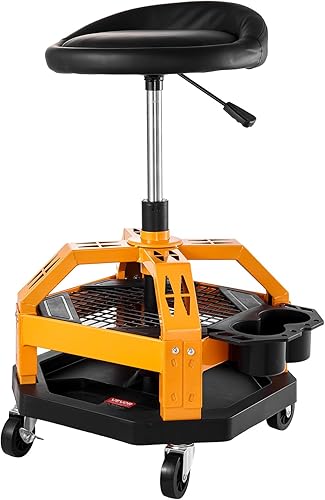 Miniatura 10 de VEVOR Taburete mecánico con ruedas, capacidad de 300 libras, asiento de garaje/taburete de trabajo, asiento acolchado con altura fija, bandeja