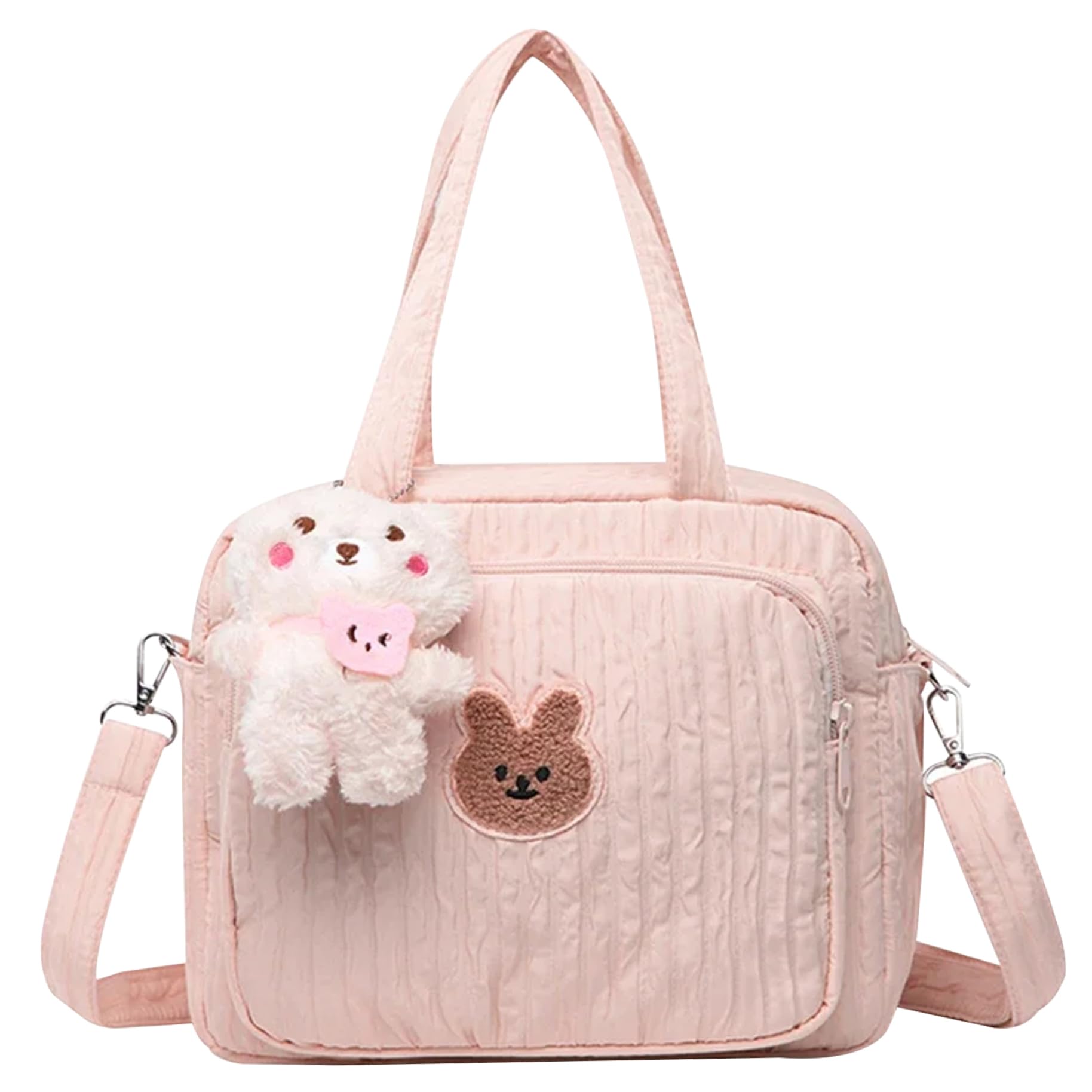 Kalastussaari Diaper Bag Tote, Large Capacity Baby Diaper Tote Bag with Cute Doll Zipper, Adjustable Strap & Handle, Unisex