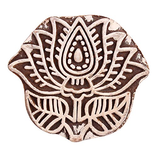 Indian-Shelf Handcrafted Wooden Craft Fabric Printing Stamps for Kids' Blocks (6.35 cm X 6.35 cm, Brown)