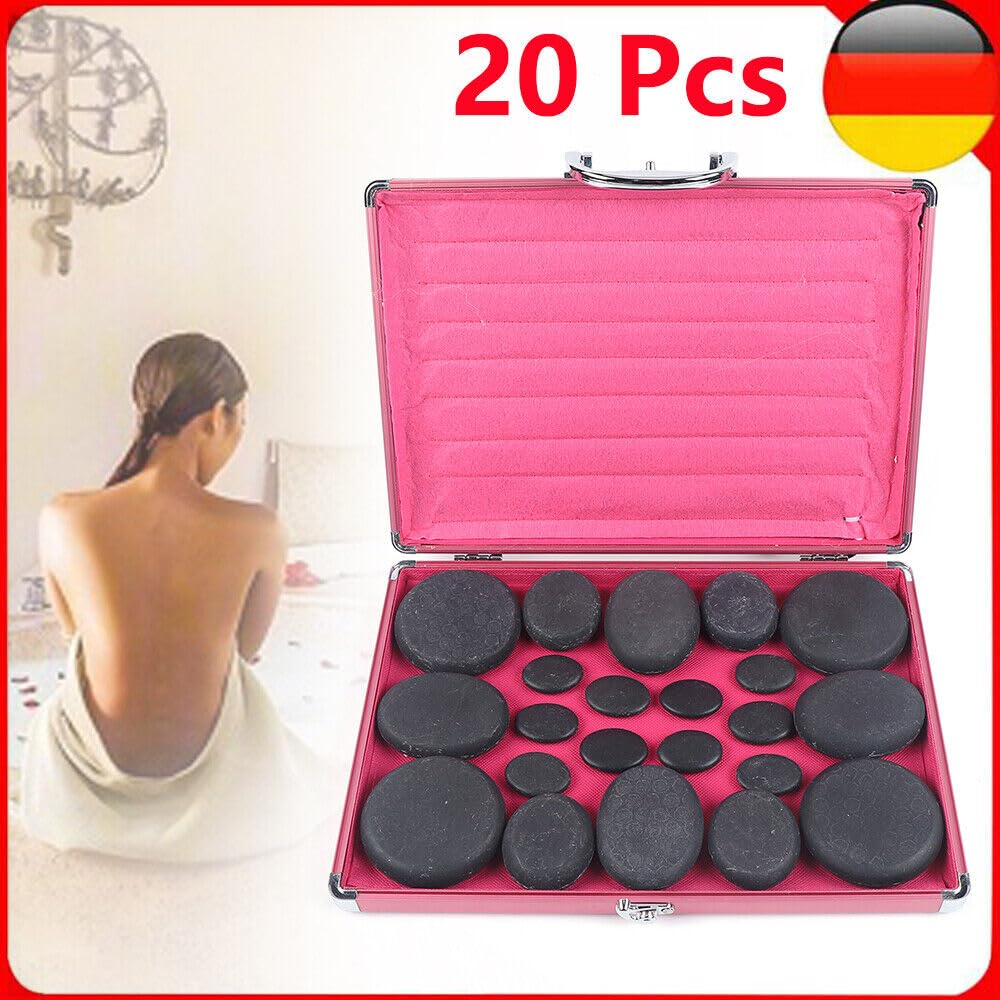 Zestaw do masażu Hot Stone, 20 sztuk, 60 W, kamienie do masażu, ogrzewanie 60°C ± 10°C, duży podgrzewacz do masażu, kamień do masażu, czarny